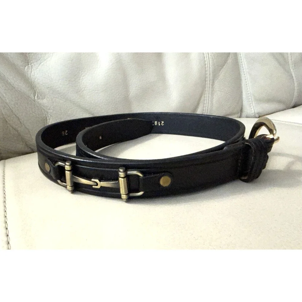 Tory English Bridle Leather Belt Womens 26 USA 2197Black Equestrian Horse Bit
